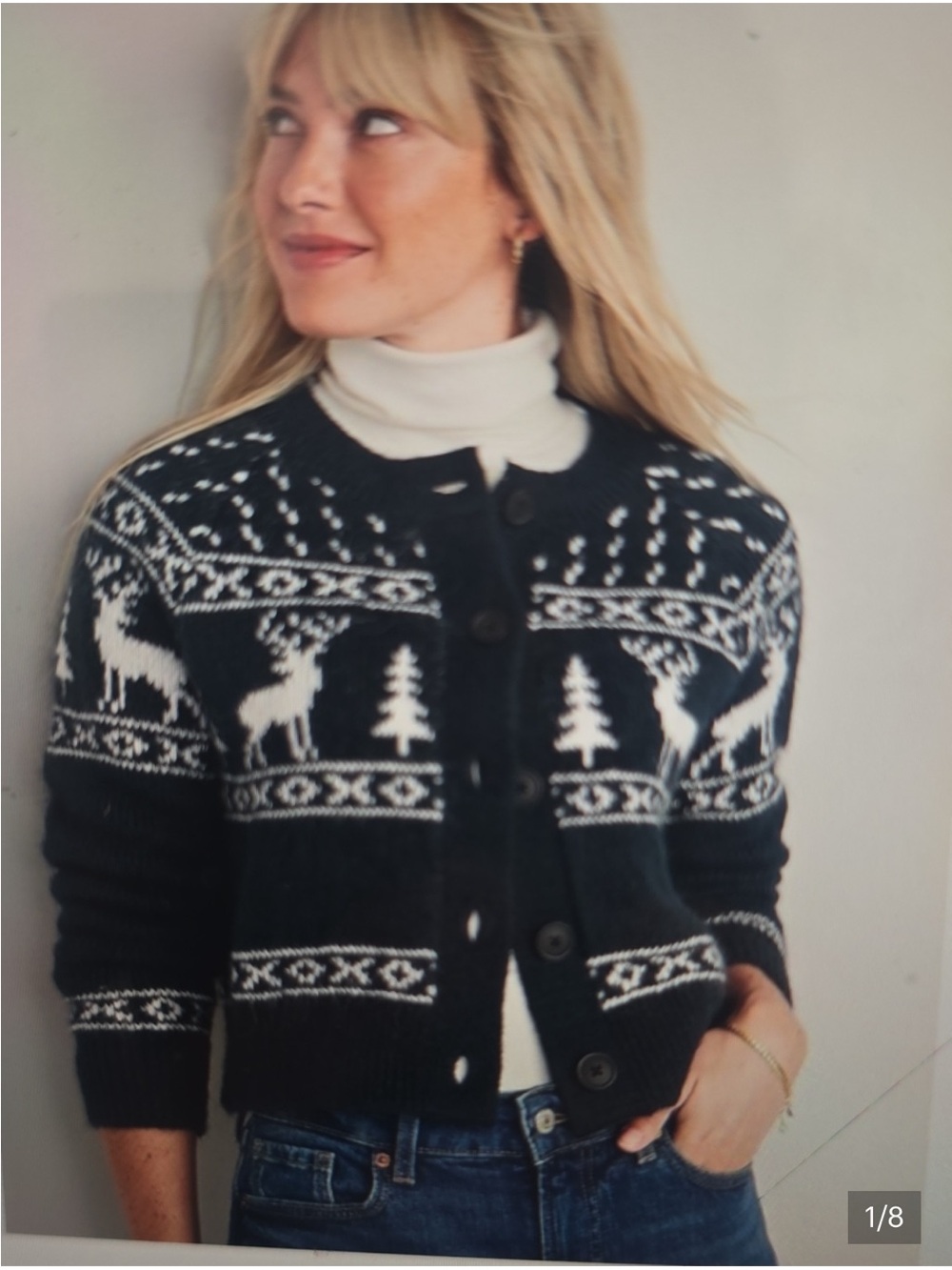 OLD NAVY Fair Isle Reindeer Blue & White Button Up Fuzzy Cardigan Sweater, XL